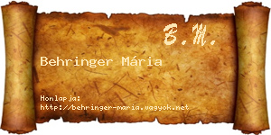 Behringer Mária névjegykártya